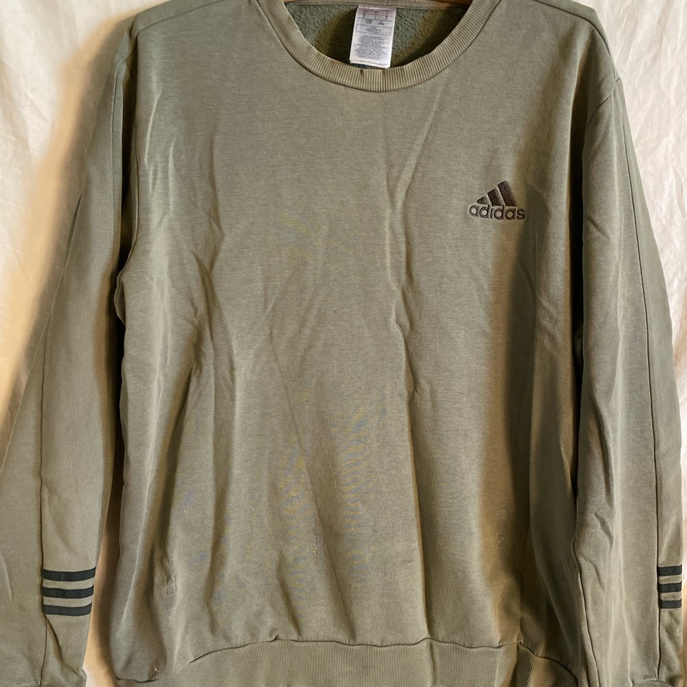 adidas Olive Crewneck Sweatshirt with Sleeve Stripes